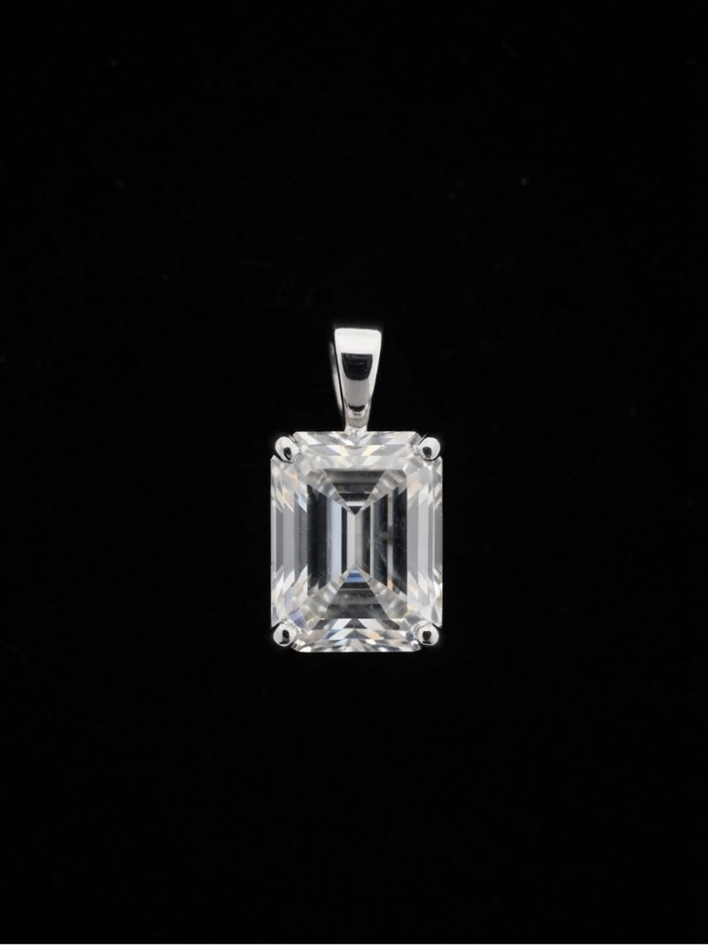Solid 925 Sterling Silver Emerald Cut Moissanite Solitaire Pendant 3CT 9x7mm New